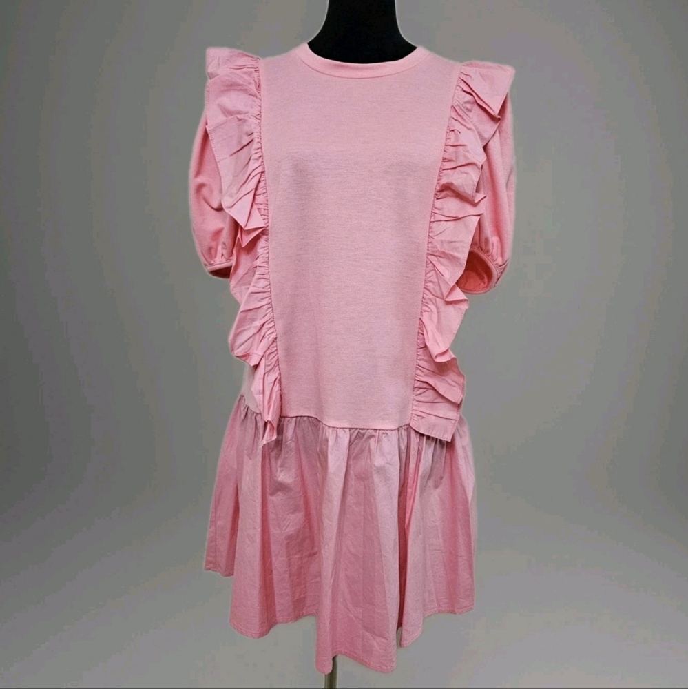 English Factory- Mixed Media Ruffle Detail Mini Dress -Size Medium - Picture 1 of 17